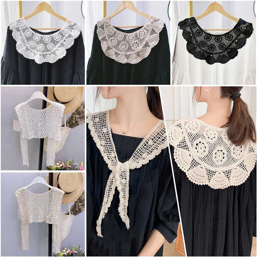 Cổ áo choàng giả bằng ren hoa mini kiểu búp bê có thể tháo rời bao ngoài áo sơ mi đa năng cho nữ