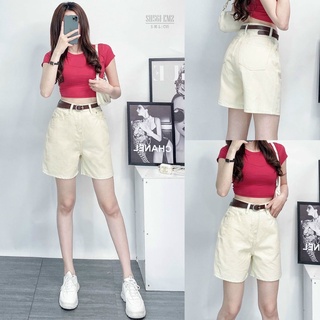 Quần jean ngố ống rộng kèm belt