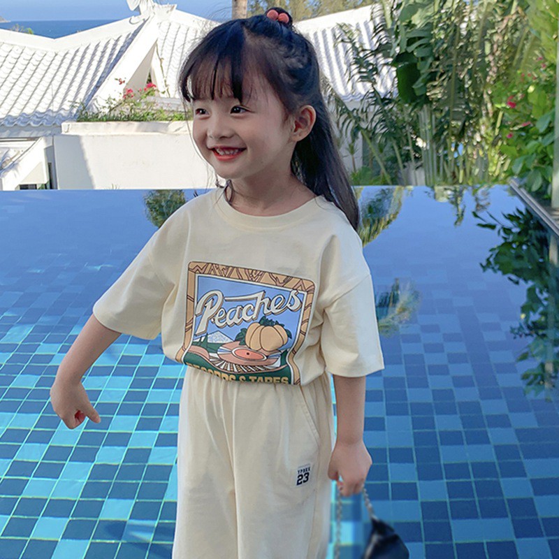 Đồ thể thao ngắn tay in họa tiết thời trang mùa hè Hàn Quốc dành cho bé