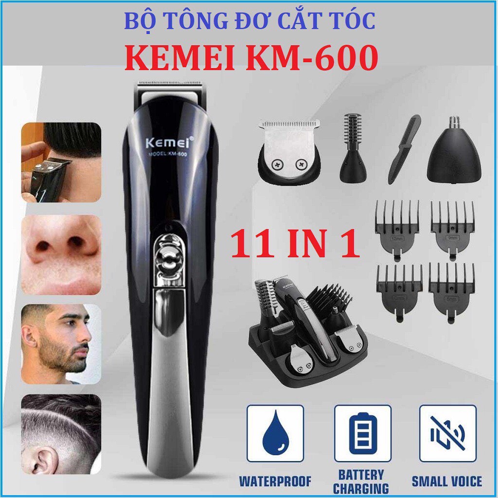 Tông Đơ Cắt Tóc Cạo Râu Tỉa Lông Kemei KM-600 Kiêm Máy Cạo Râu 6 Trong 1 Cao Cấp