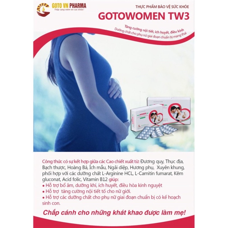 Viên uống GOTOWOMEN TW3 - điều hòa kinh nguyệt, bổ trứng, dày niêm mạc, tăng khả năng thụ thai Goto Women Tw3