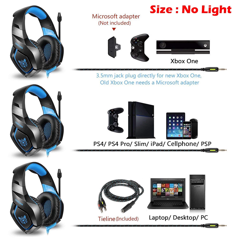 Tai nghe chơi game ONIKUMA K1 3,5mm Đèn LED âm thanh nổi âm thanh nổi HiFi Gaming với Mic cho PC PS4 Xbox