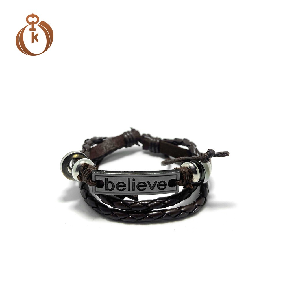 Vòng tay da xi unisex CORIACEOUS hình chữ Believe