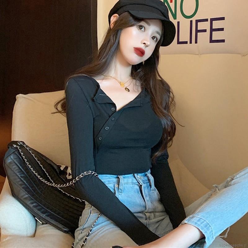 Áo thun nữ tay dài mỏng màu trơn