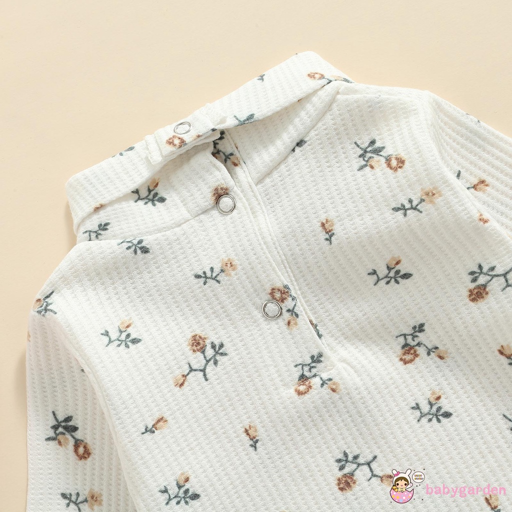 Áo Liền Quần Tam Giác Tay Dài Cổ Cao In Hoa Thời Trang Cho Bé Gái