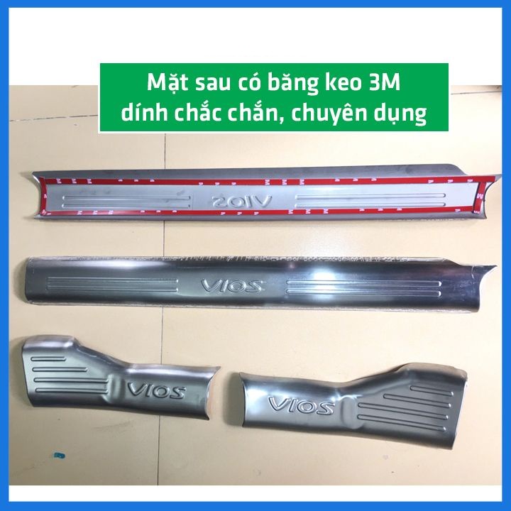 Bộ ốp bậc cửa trong ngoài nẹp bước chân Vios 2014, 2015, 2016, 2017 Inox sáng bóng