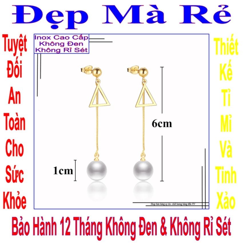 Bông tai nữ kiểu tòn ten hình tam giác treo ngọc trai nhân tạo BTNUTONTEN00077T030069 màu vàng