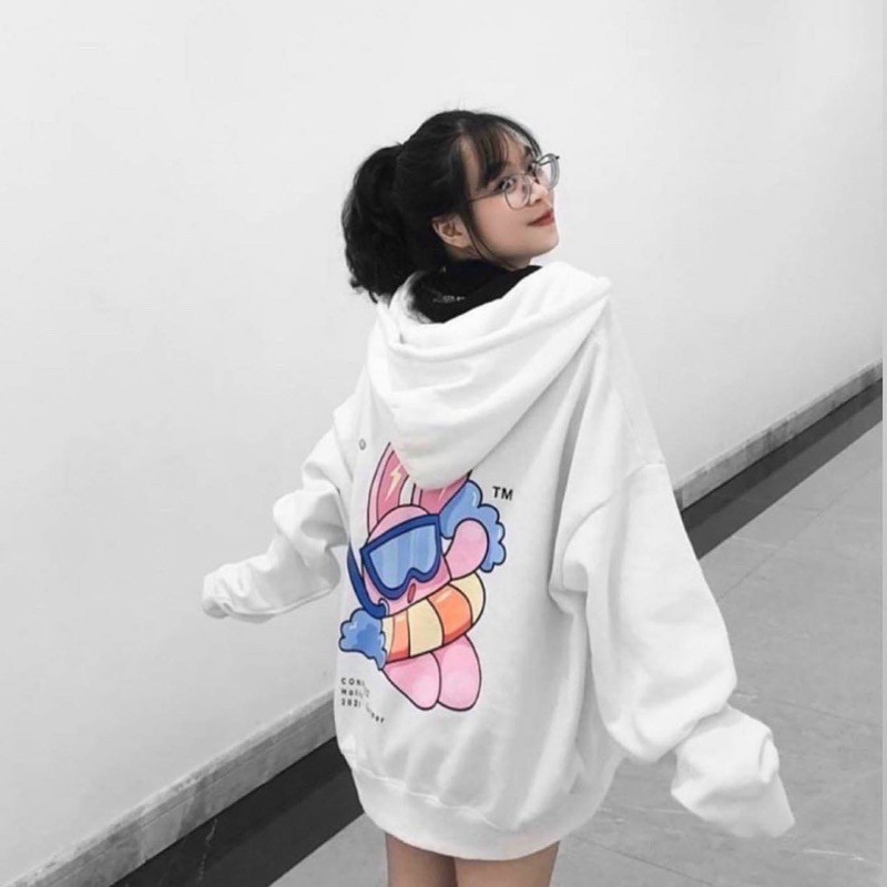 [Mã FAGREEN1505 giảm 10% tối đa 30K đơn 99K] Áo khoác Zip Hoodie thỏ bơi dễ thương | BigBuy360 - bigbuy360.vn
