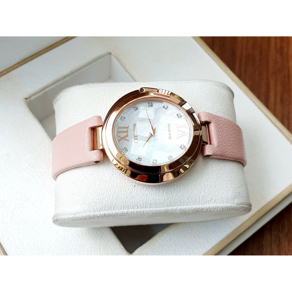 Đồng hồ Nữ Citizen Eco-Drive Women's Capella Diamond Accent Leather Watch EX1513-18D