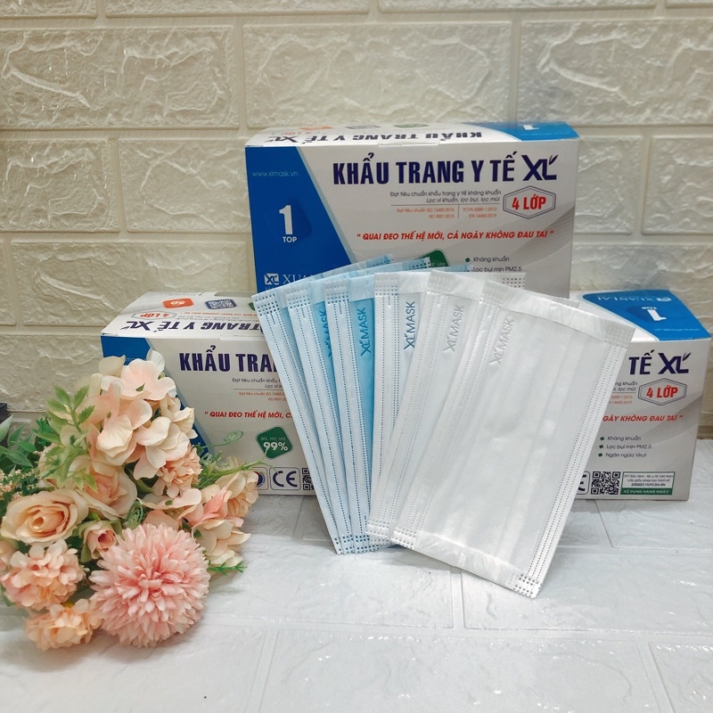 [Ko Đau Tai] Hộp khẩu trang y tế 4 lớp cao cấp Xuân Lai quai vải 50 cái - Mẫu mới nhất