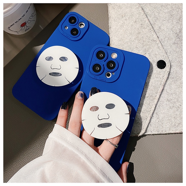 Ốp Điện Thoại Silicon Màu Xanh Dương Kèm Giá Đỡ Mặt Nạ Klein Độc Đáo Cho Iphone 7 8 Plus SE2 XS XR 11 12 13 Mini PRO MAX