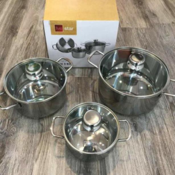 Bộ nồi Fivestar 3 chiếc vung inox và vung kính