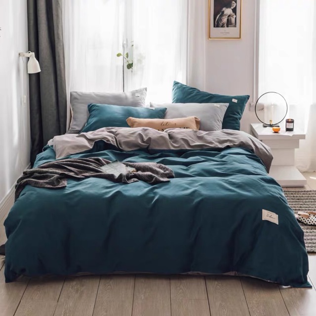 Bộ chăn ga giường TC gam màu xanh Suhali Shop, set 4 món cotton tici đủ size free bo chun | BigBuy360 - bigbuy360.vn
