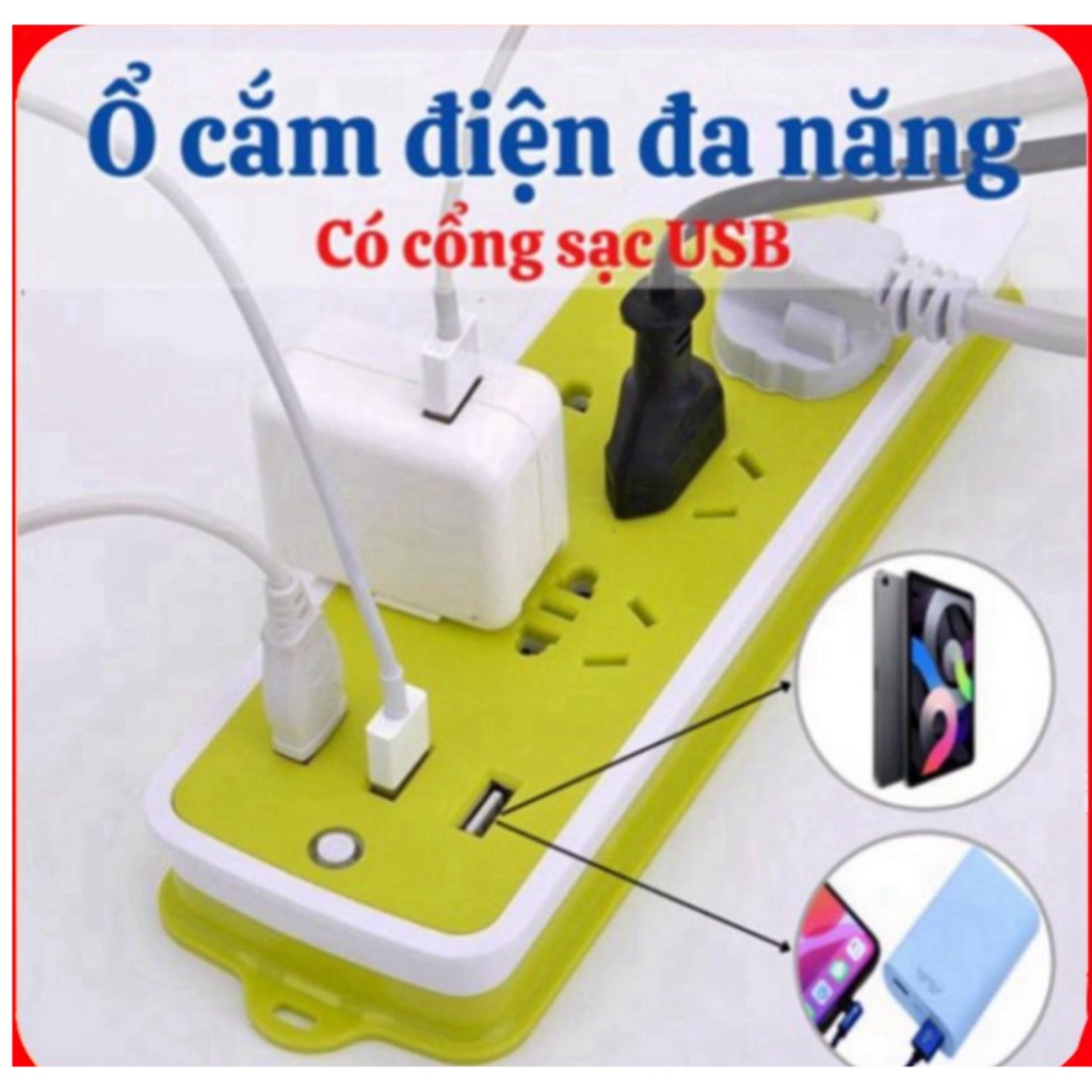 Ổ Điện - Ổ Cắm Điện Đa Năng Chống Giật -Ổ Cắm Điện Thông Minh Kèm Cổng Sạc USB (6 phích cắm+3 USB 5v-2.4A)