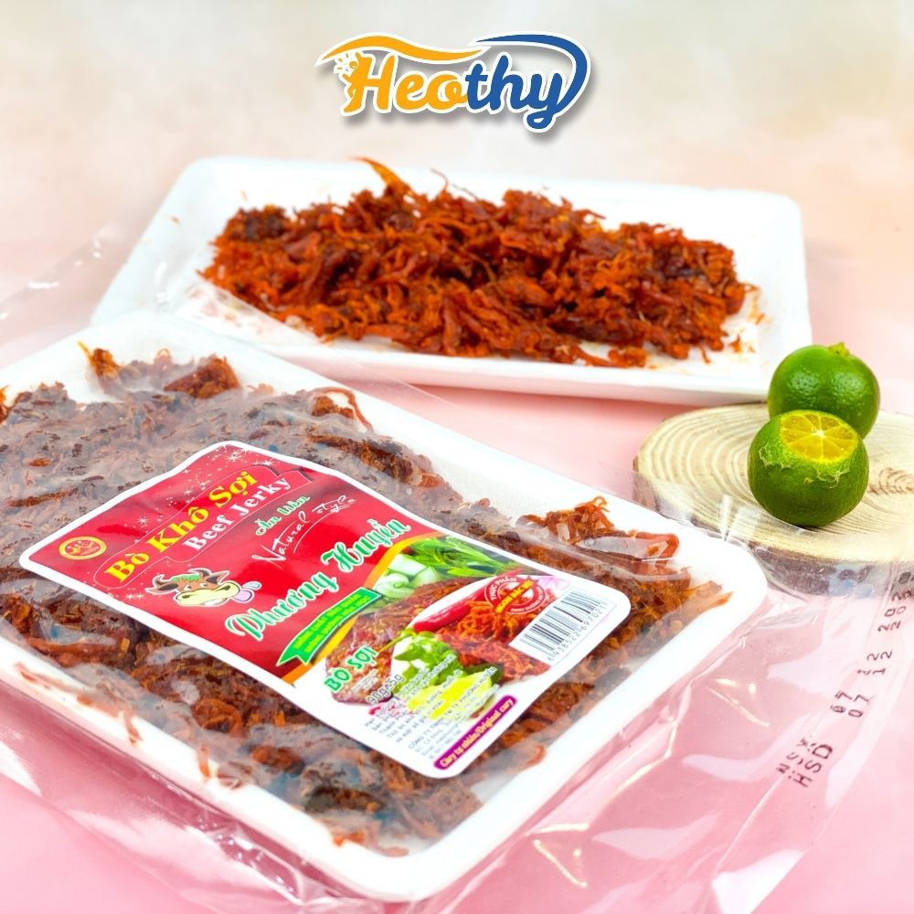 Khô bò, thịt bò khô sợi 90gr Heothy Food, đồ ăn vặt Việt Nam chất lượng cao