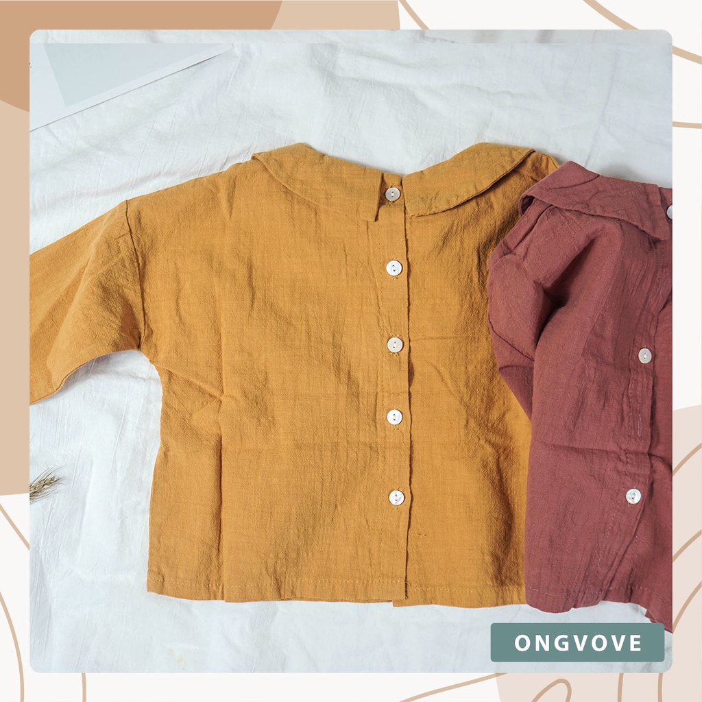 Áo tay dày linen cho bé gái, cổ tròn khuy cúc sau điệu đà, màu vintage xinh yêu 739