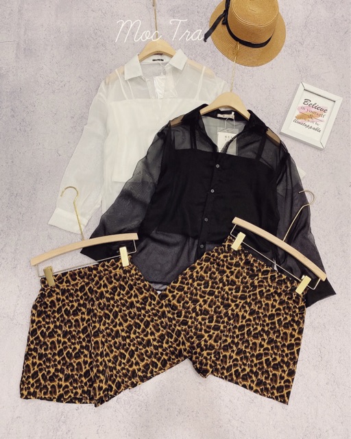 Set 3 Món Áo Hai Dây + Áo Sơ Mi Tơ + Quần Short Da Beo , Set Bộ Sơ Mi Voan 3 Món