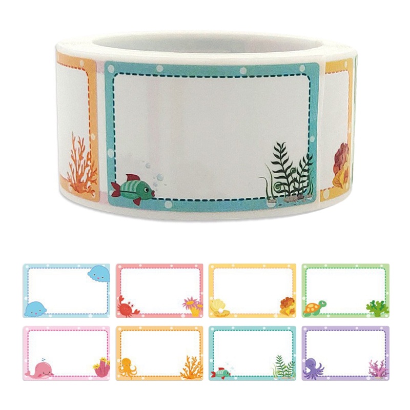 Cuộn 250 Miếng Dán Ghi Tên Tự Dính Họa Tiết Hoạt Hình Dễ Thương Cho Học Sinh Mẫu Giáo