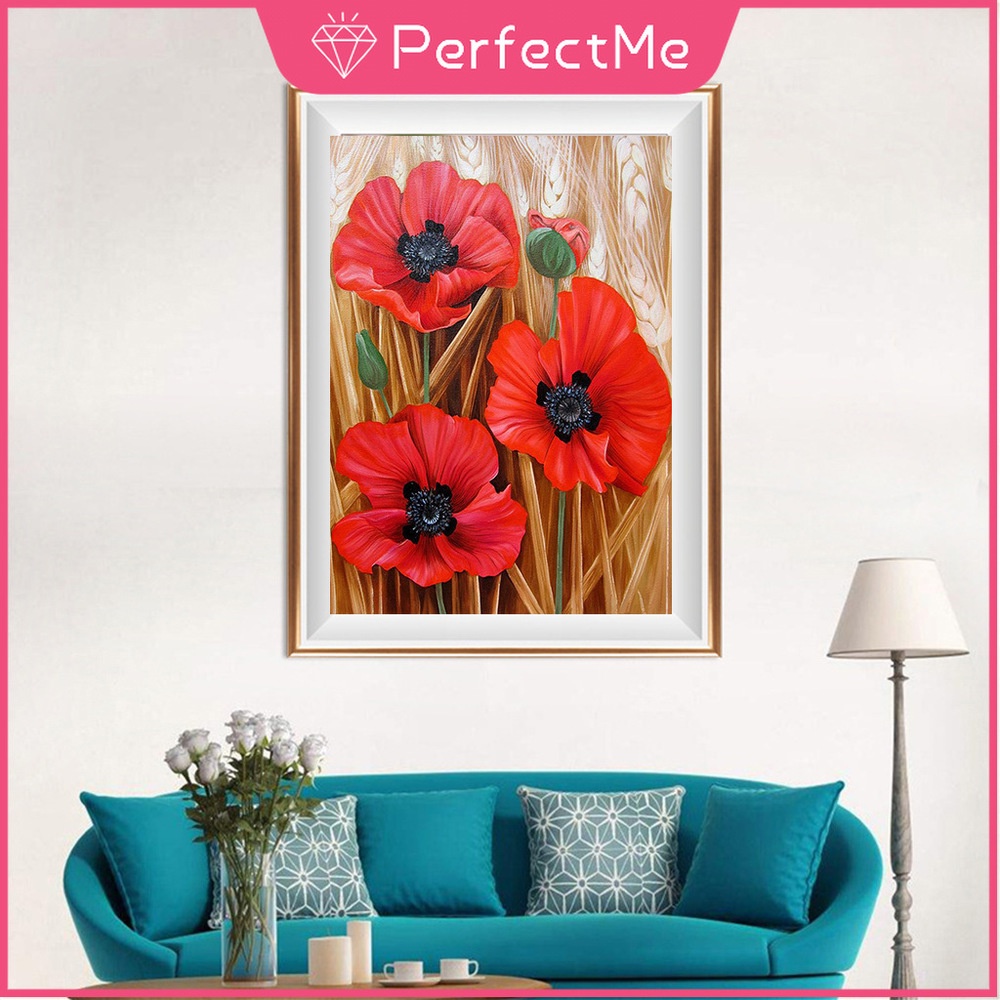 Bộ Tranh Đính Đá 5d Hạt Tròn Tự Làm Hình Hoa 40x50cm Nhiều Màu Sắc