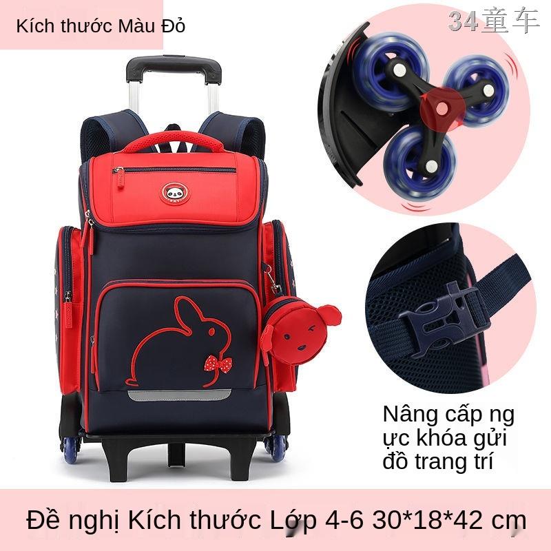 Ltrường tiểu học xe đẩy trẻ em schoolbag nữ 1-3-6 lớp lớn khả năng phòng hộ chống thấm nước sườn núi sáu bánh xe có thể