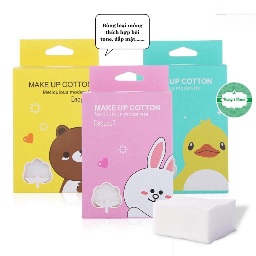 Bông Tẩy Trang 3 Lớp Hàn Quốc Line Friends 200 Miếng Gấu Thỏ Vịt 100% Cotton Cao Cấp (HOT)