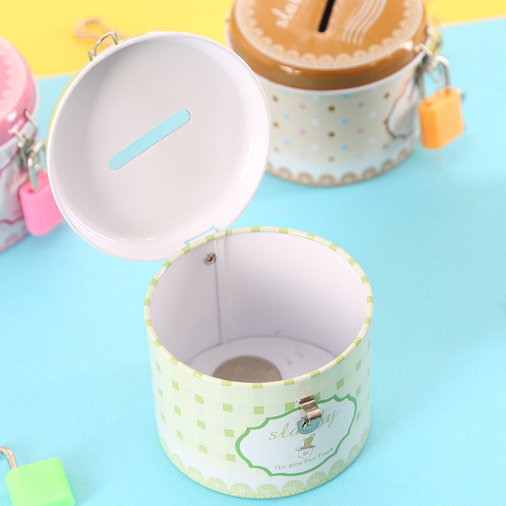 1 Hộp Đựng Tiền Tiết Kiệm Hình Tròn Có Khóa Và Chìa Khóa Bằng Kim Loại Dễ Thương Dùng Làm