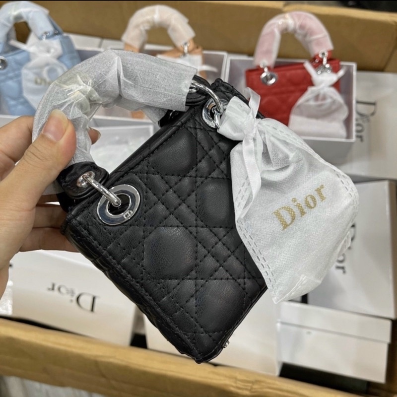 Túi D I O R lady mini zize 14 bản tag bạc siêu xinh hàng chuẩn đẹp ( full hộp )