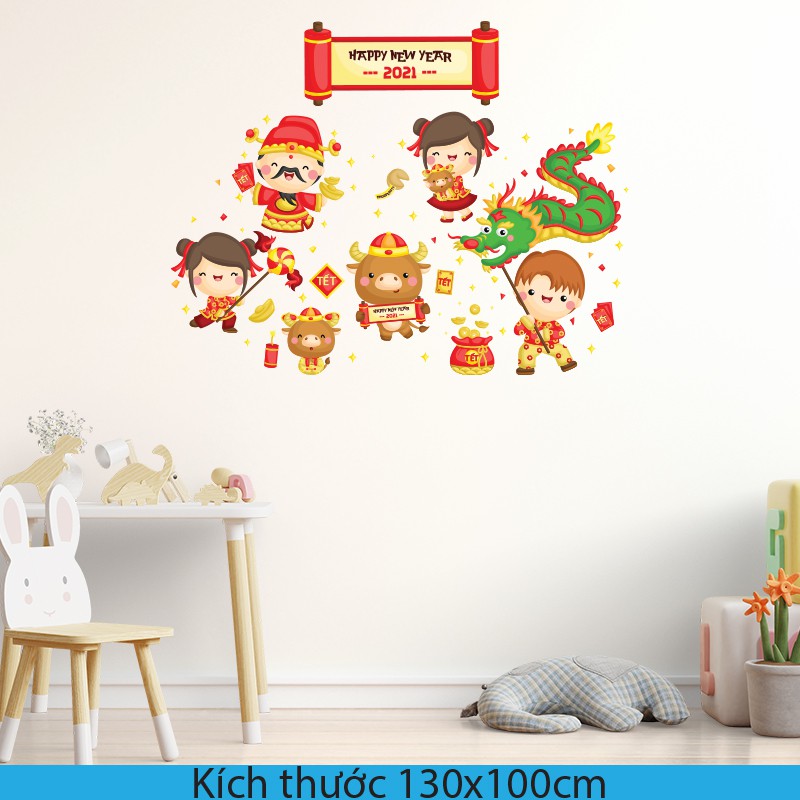 Hình Dán Vui Chơi Ngày Tết | Decal Dán Tường Trang Trí Quán Cafe, Quán Nail, Phòng Spa, Dán Phòng Ngủ, Phòng Khách