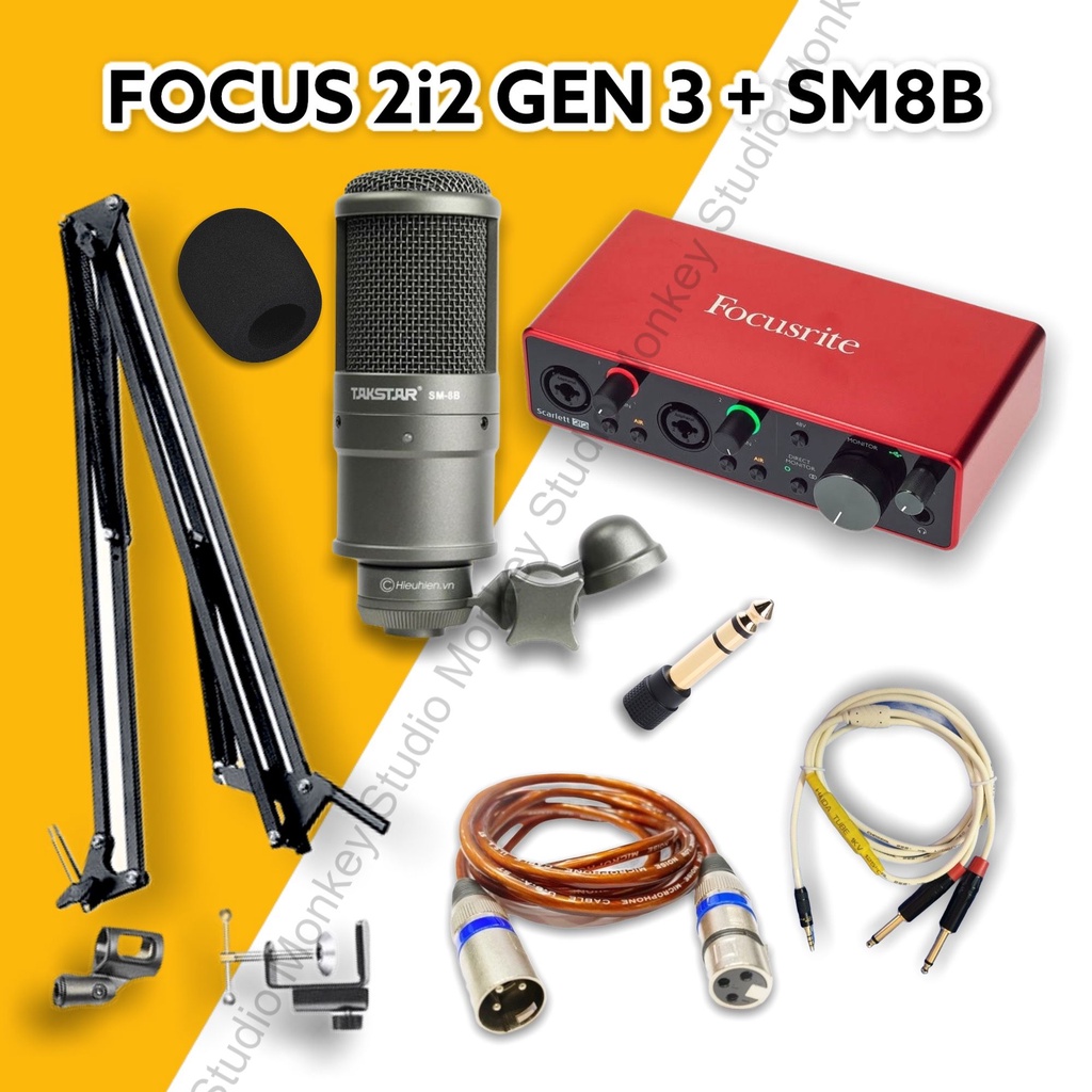 Bộ Combo Mic Thu Âm Hát Livestream Focusrite 2i2 Gen 3 &amp; Mic TAKSTAR SM8B ⚡BH 1 NĂM⚡ Thu Âm Điện Thoại Máy Tính