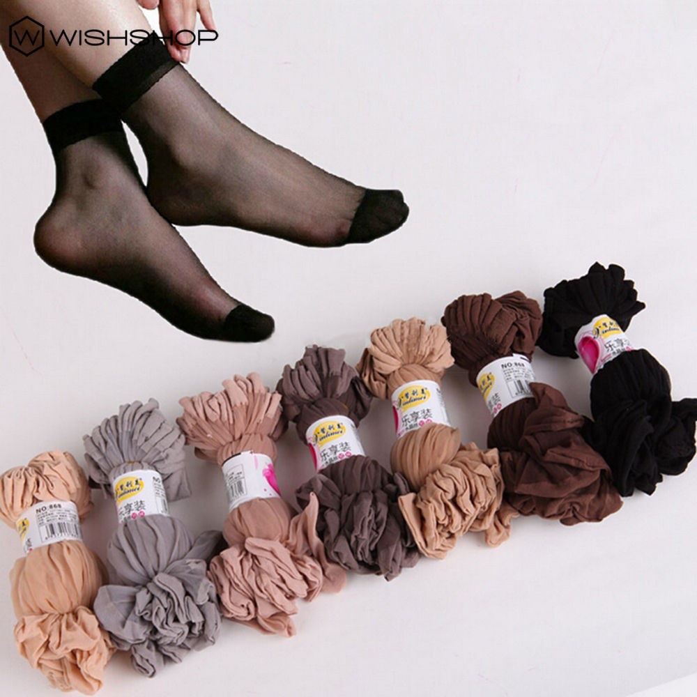 Set 10 Đôi Vớ Lụa Pha Lê Trong Suốt Siêu Mỏng Co Giãn Thoáng Khí Thời Trang Xuân Hè Cho Nữ / Giày Cao Gót