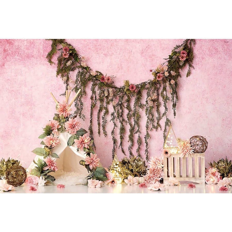 Indoor Photography Background for Photo Studio, Green Jungle Flower Decorative Backdrop for Newborn and Baby Birthday Party