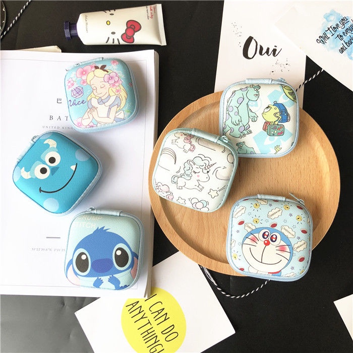 Ví Đựng Tiền Xu / Tai Nghe / Dây Cáp Usb Họa Tiết Hoạt Hình Stitch Doraemon Dễ Thương