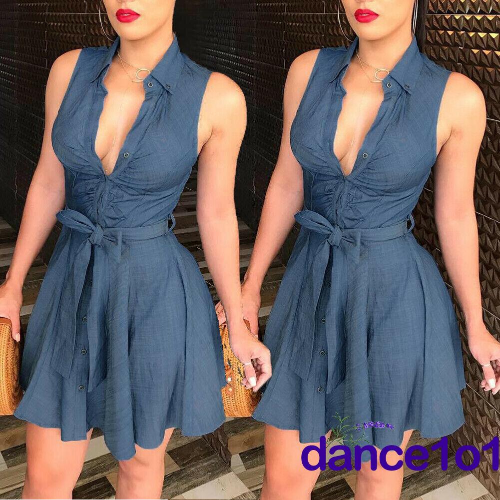 Đầm Denim Ôm Body Không Tay Thời Trang Cho Nữ