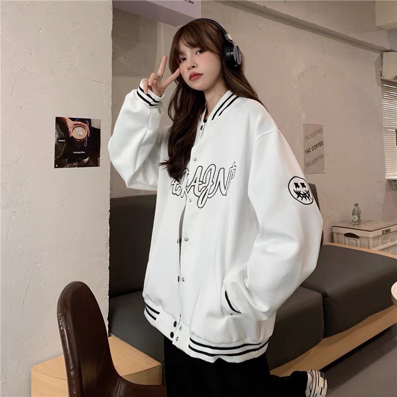 [ Rẻ Vô Địch ] Áo Bomber unisex A.N CLOSET ,áo khoác NỈ  nam nữ mặc được, 2 màu Đen Trắng, from đẹp