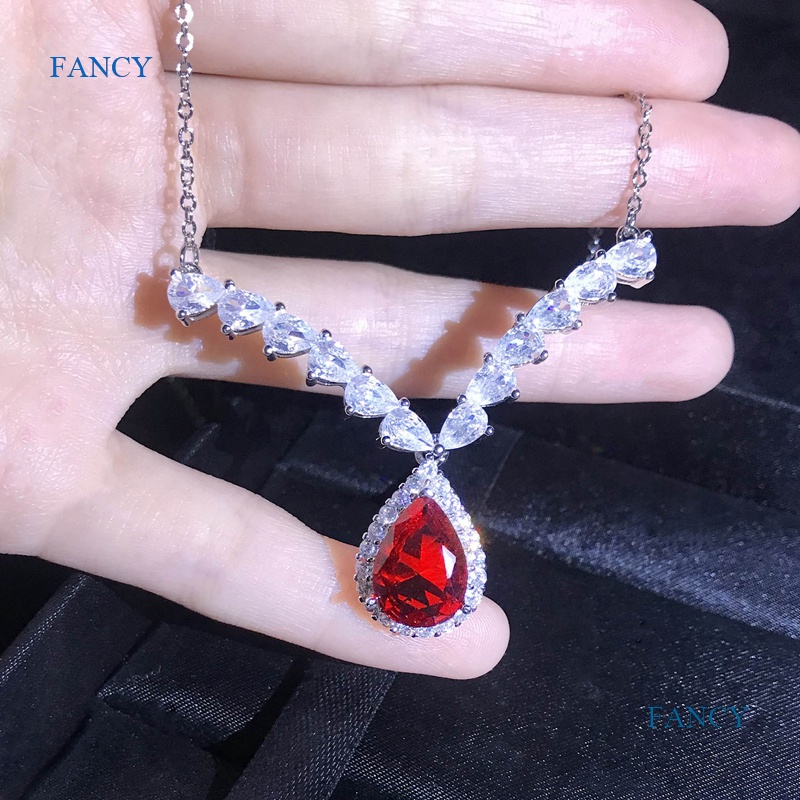 Vòng cổ Mặt Hình Cánh Thiên Thần Đính Đá Zircon Đỏ Thanh Lịch Dành Cho Nữ