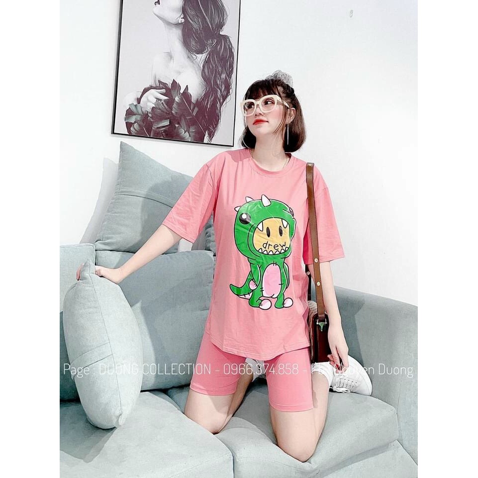 Đồ bộ thun cotton in khủng long dễ thương, đồ bộ nữ phom rộng tilot thun cotton cực đẹp và nhẹ nhàng size 40-62kg.