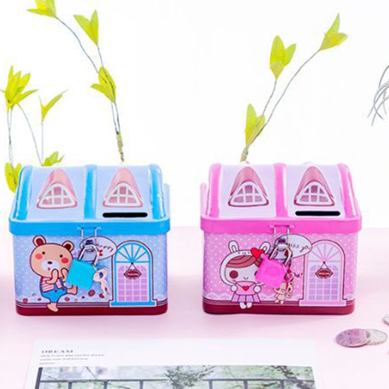 Ống Heo Tiết Kiệm Hình Ngôi Nhà Hoạt Hình Bằng Sắt Đáng Yêu Dành Cho Bé