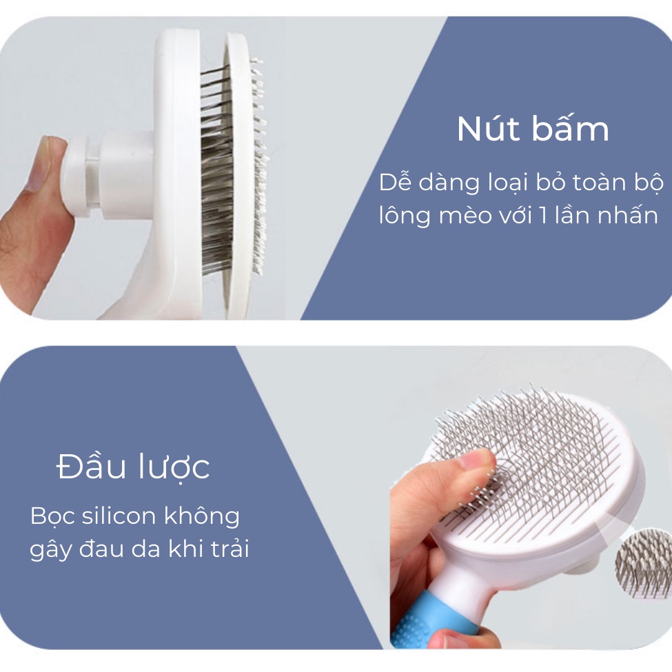 Lược Chải Lông Chó Mèo Có Nút Bấm Dễ Dàng Loại Bỏ Lông Sau Chải Tay Cầm Làm Bằng Silicon, Dụng Cụ Chăm Sóc Thú Cưng