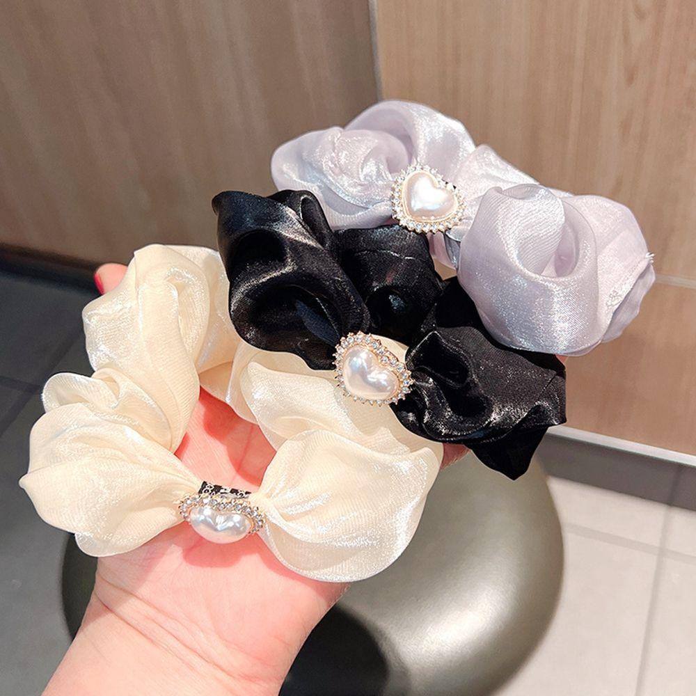 NICKOLAS Dây Buộc Tóc Vải Lụa Satin Đính Đá Hình Trái Tim Dễ Thương Cho Bạn Gái