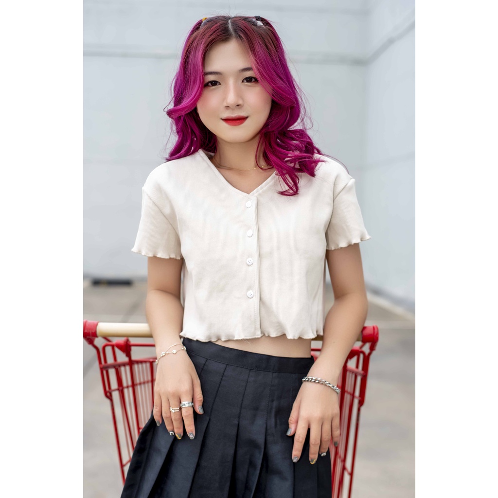 Áo Croptop Nữ Bèo Cổ V SIRI Tay Ngắn Form Rộng Ulzzang