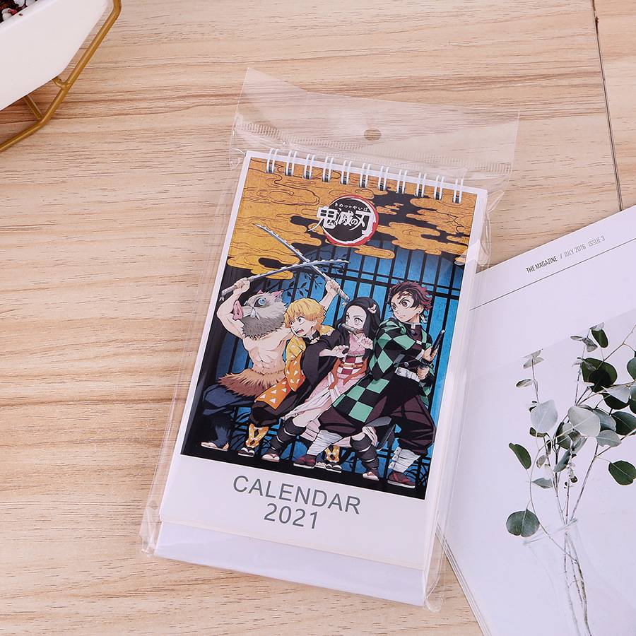 Lịch để bàn 2021 hình hoạt hình sáng tạo Desktop Calendar Demon Slayer Kimetsu no Yaiba Kamado Tanjirou Nezuko dual Daily Scheduler Table Planner Yearly Agenda Organizer School office supplies Kids stationery gifts