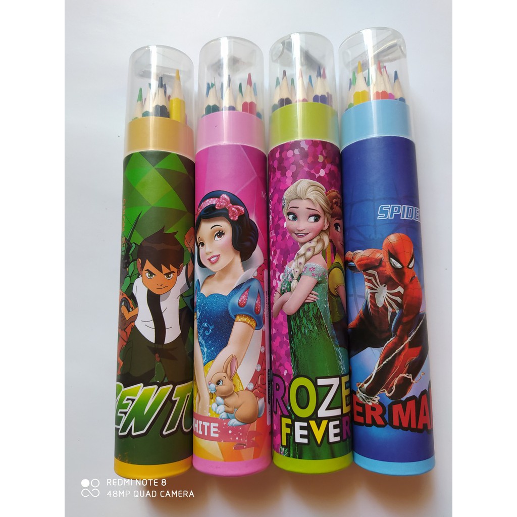 Chì 12 màu có gọt chì (Elsa,ben 10, bạch tuyết, spider man)