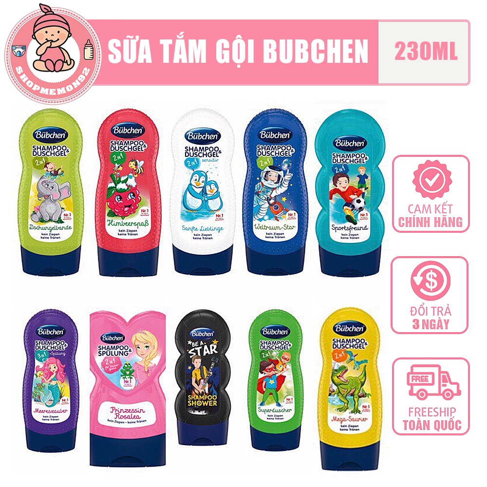 Sữa tắm cho bé -Sữa tắm gội Bubchen cho trẻ sơ sinh đủ hương 230ml nội địa Đức 2 in 1 cam kết chính hãng