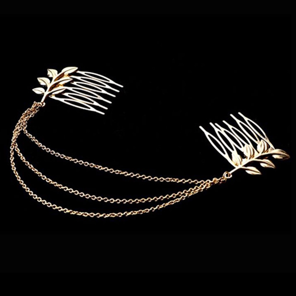 Chuỗi dây xích cài tóc có lược cài họa tiết lá cây sang trọng cho nữ