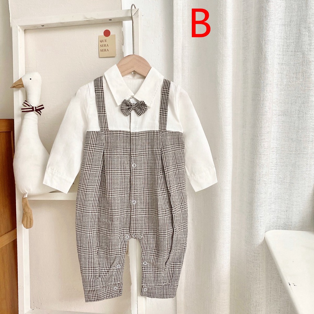 Áo Liền Quần Sanlutoz Vải Cotton Kẻ Sọc Ca Rô Dài Tay Thời Trang Mùa Thu Cho Bé Trai