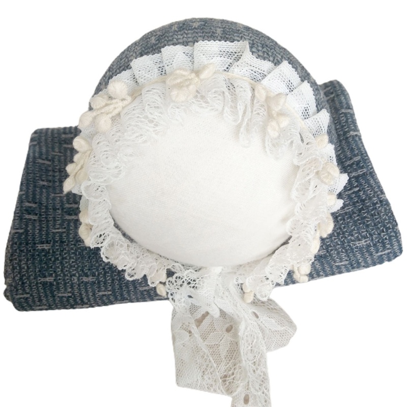 Chăn Dệt Kim Co Giãn + Mũ Xinh Xắn Dùng Làm Phụ Kiện Chụp Ảnh Cho Bé Sơ Sinh