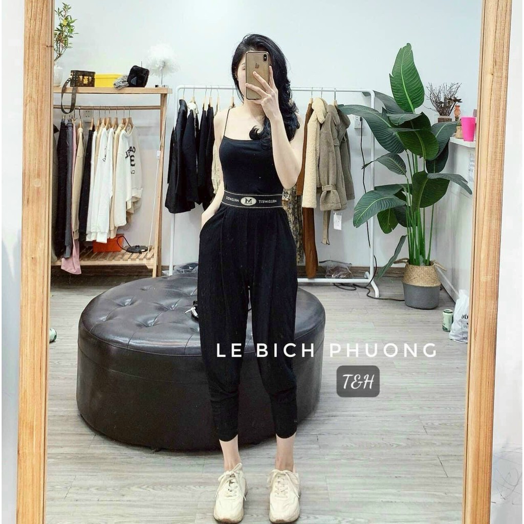 Quần baggy nữ cạp chun thêu chất tăm lạnh quần ống côn Thời trang Banamo Fashion (quần cạp chữ tăm lạnh) 841