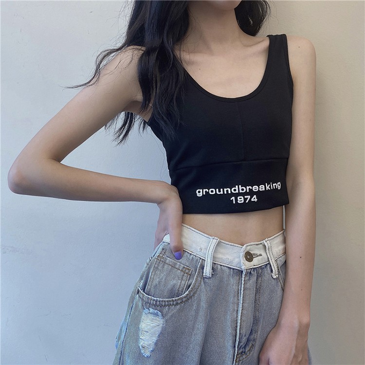 Bộ Áo Croptop Nữ Thêu Chữ 1974 - Set 2 Áo Dáng Cộc Tay Lỡ Kèm Áo 3 Lỗ 2 Màu