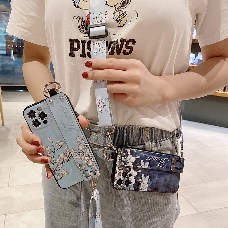 Ốp Điện Thoại Họa Tiết Hoa Lấp Lánh Có Dây Đeo Cho Vivo V23e V23e