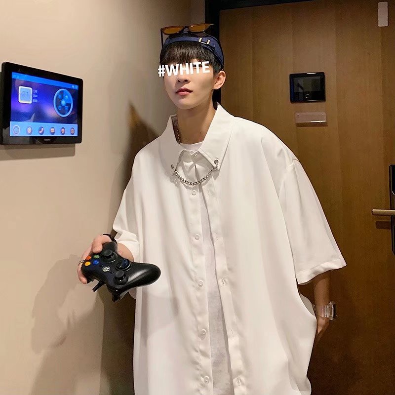 Áo Sơ Mi Tay Ngắn Màu Trơn Phong Cách Hàn Quốc Thời Trang Cá Tính Cho Nam